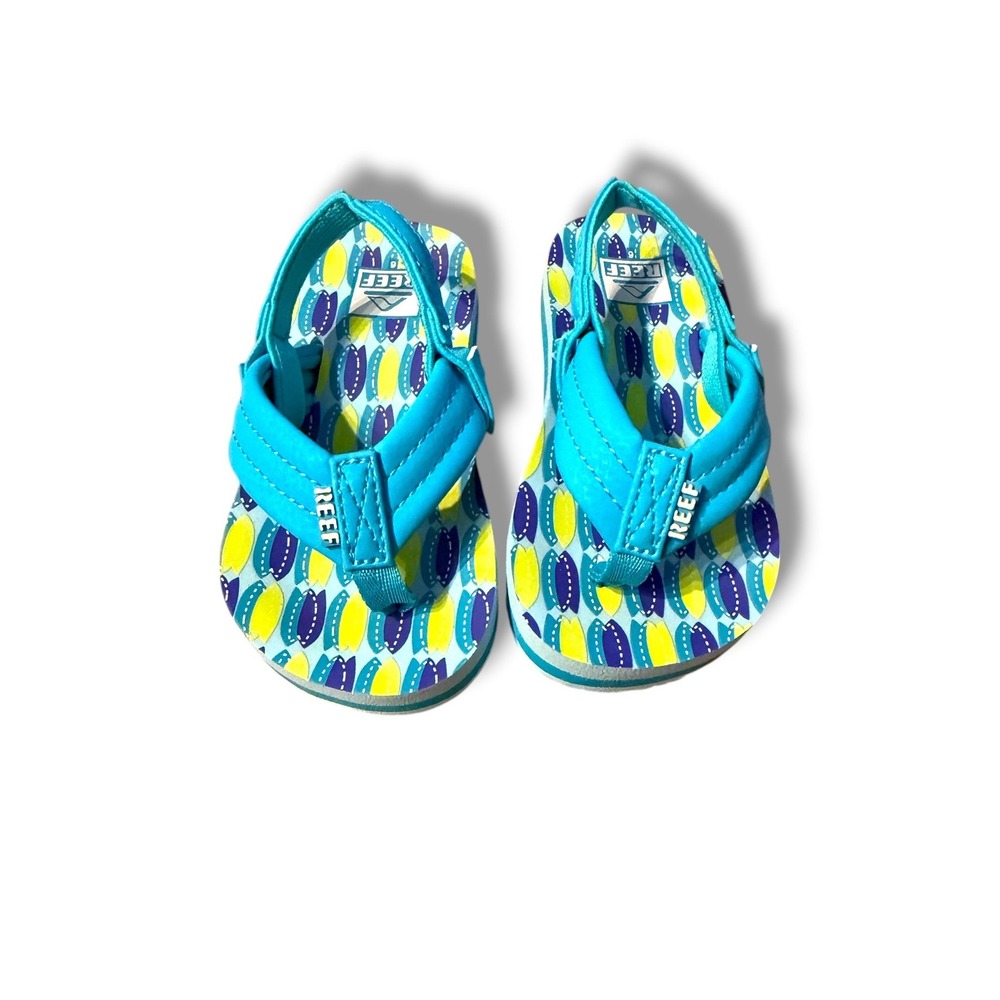 Reef Little Ahi Sandals‎ Toddler Size 6 Blue Fish Print Backstrap Flip Flops NEW